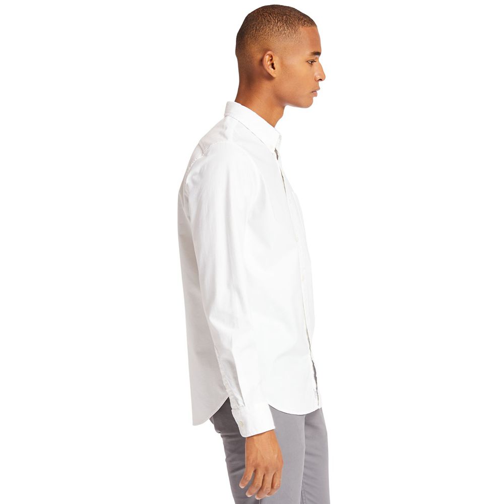 Timberland Πουκαμισα Ανδρικα Ασπρα - Long Sleeve Stretch Oxford - Greece 9246573-AZ